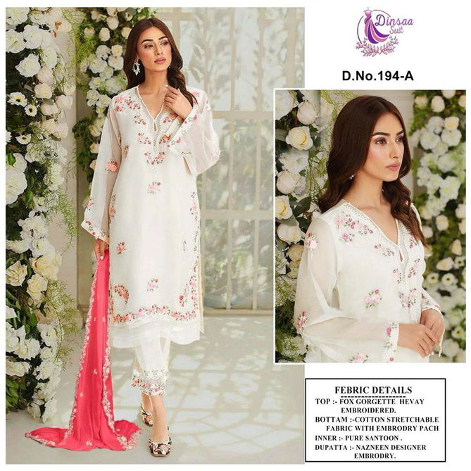 Dinsaa 194 A To D Embroidery Georgette Pakistani Readymade Suits Wholesale Clothing Suppliers In India